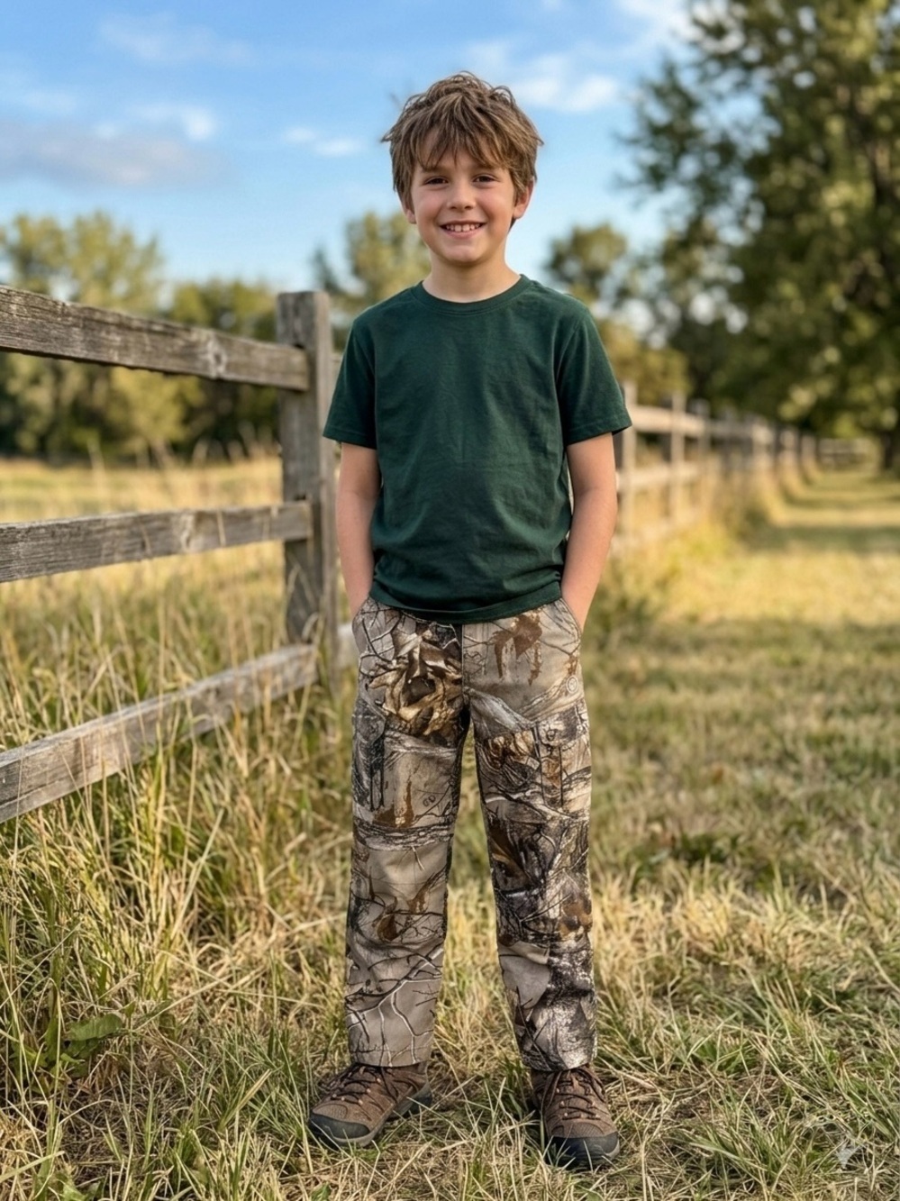 Kids Cargo Pants in Tan Camo Print